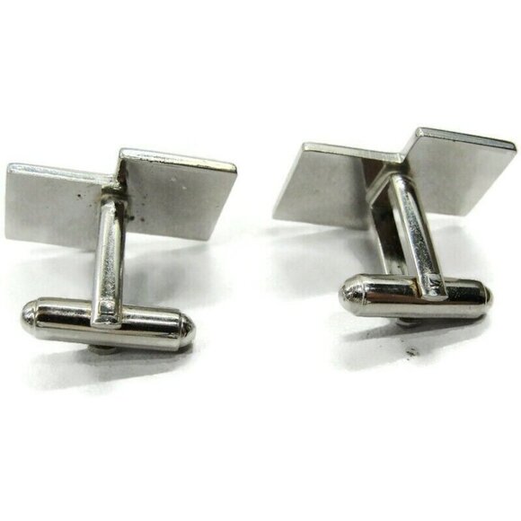 Double Square Cufflinks Smooth Lined Silver Tone Tux Shirt Dress Suit Vintage - Picture 6 of 9